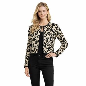 Zara Textured Animal Print Jacket – Dark Blue & Beige Quilted Pattern Size S